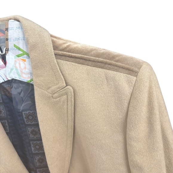 Tallia Mens Overcoat Beige Wool‎ Blend Velvet Trim Long Coat Winter Outerwear XL - Picture 7 of 16